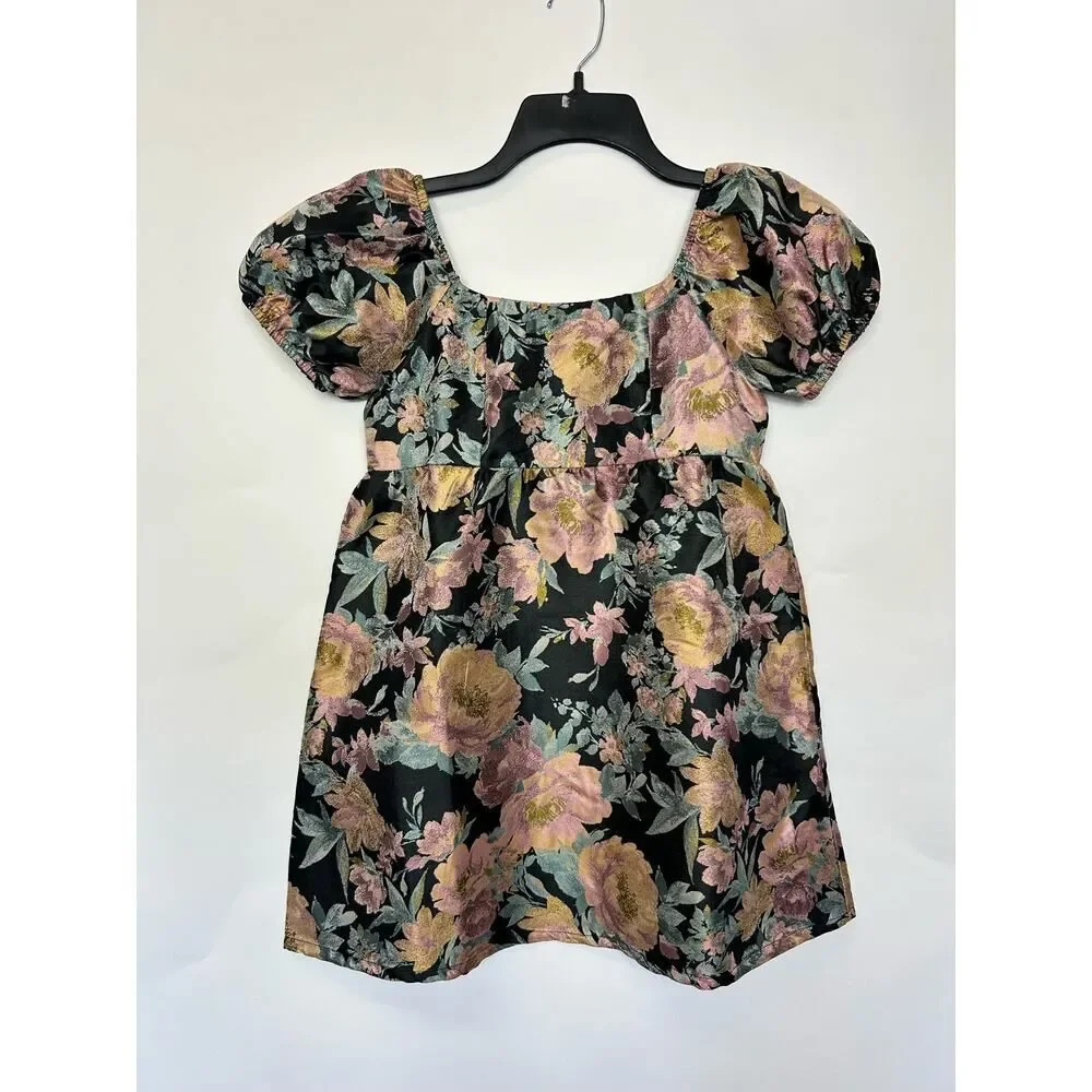 Aqua Girls Pink and Yellow Black Floral dress Size L‎ 10/12